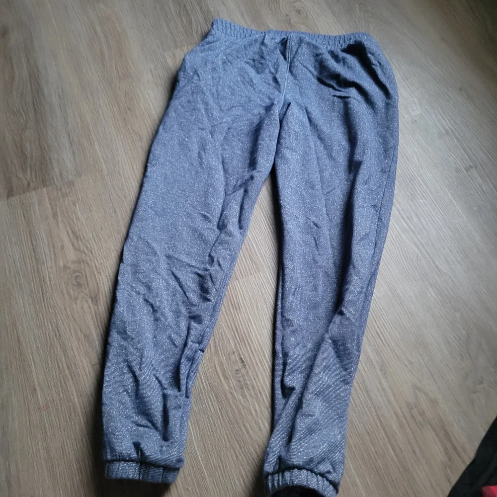 Faded Glory Jogger Pants Girls L 12 Blue Silver Sparkle Shimmer Sweatpants Lurex